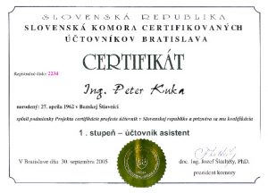 Certifikát slovenskej komory certifikovaných účtovníkov